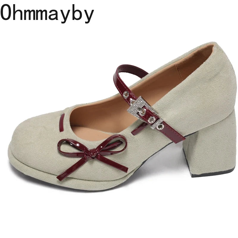 Women's Vintage Mary Jane Pumps – Butterfly-Knot Square Heel