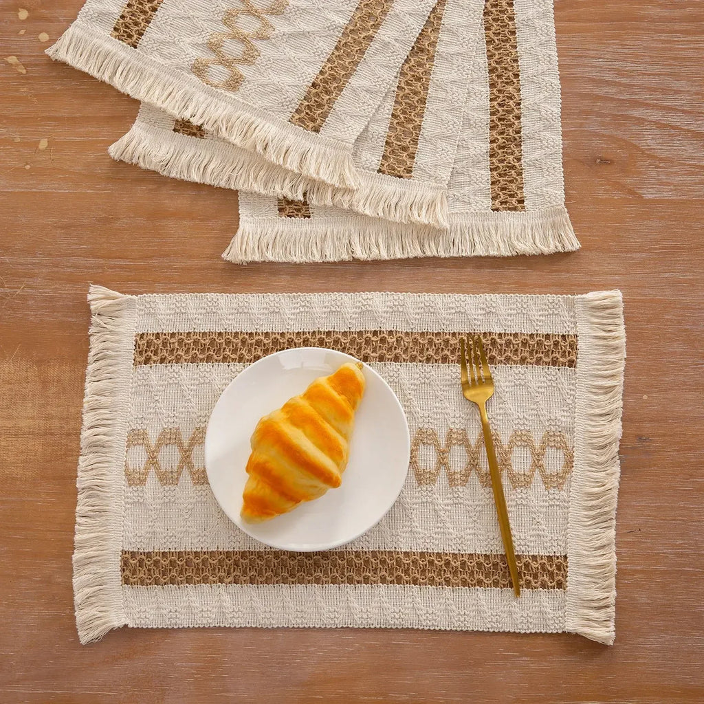 Boho Placemats Macrame Table Decor Natural Cotton Burlap Farmhouse