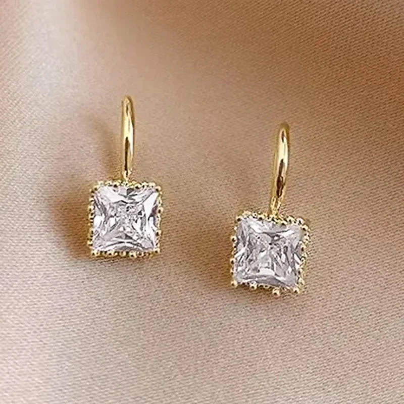 Huitan Gold Zirconia Drop Earrings – Crystal Pendant Women