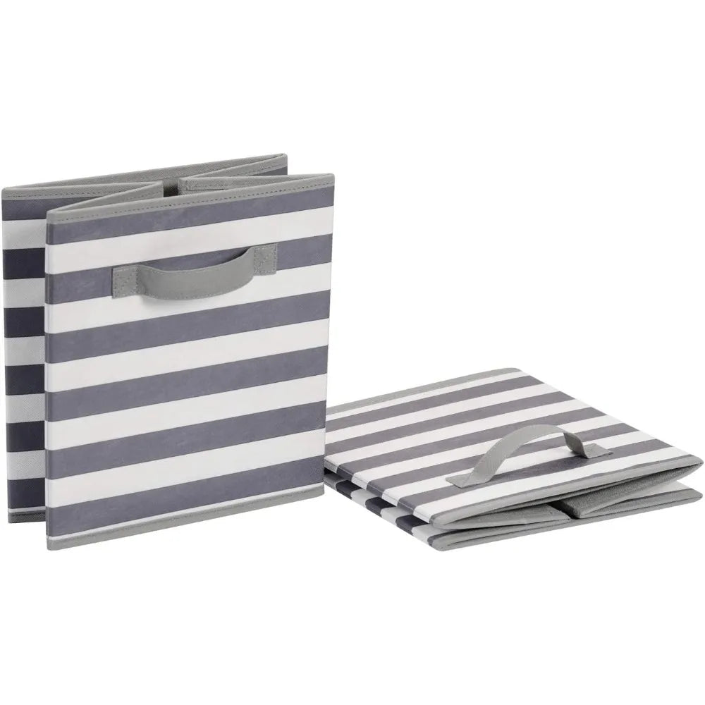 6-Pack Collapsible Fabric Storage Bins with Handles | Grey Stripe
