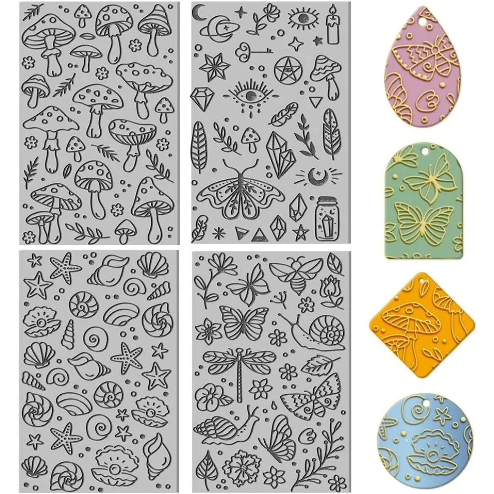 4-Pack Polymer Clay Texture Sheets – Mushroom, Sea Life & More