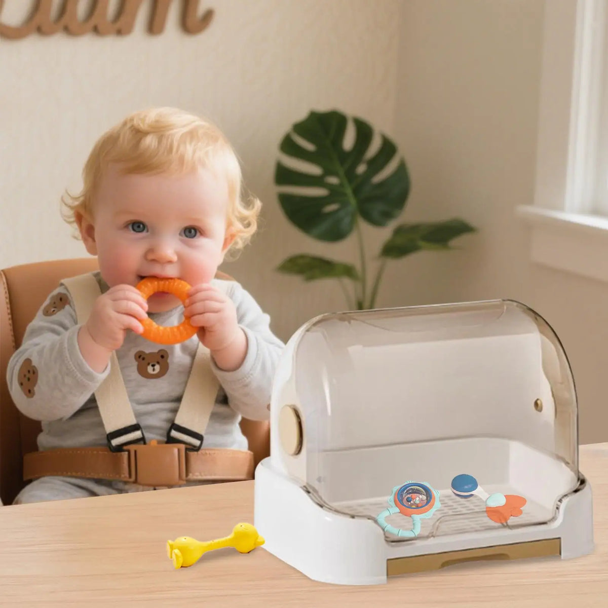 Baby Bottle Organizer with Drain Tray & Dustproof Lid