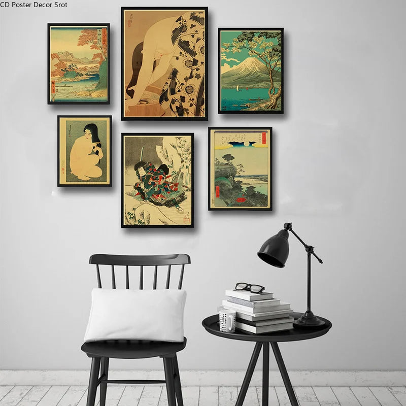 Japanese Landscape Retro Kraft Paper Poster | Vintage Wall Art