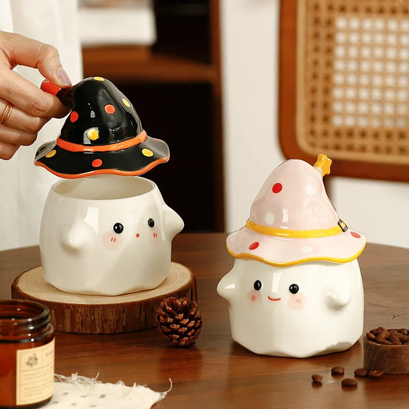 Halloween Ceramic Coffee Mug with Lid | Quirky Bone China Cup