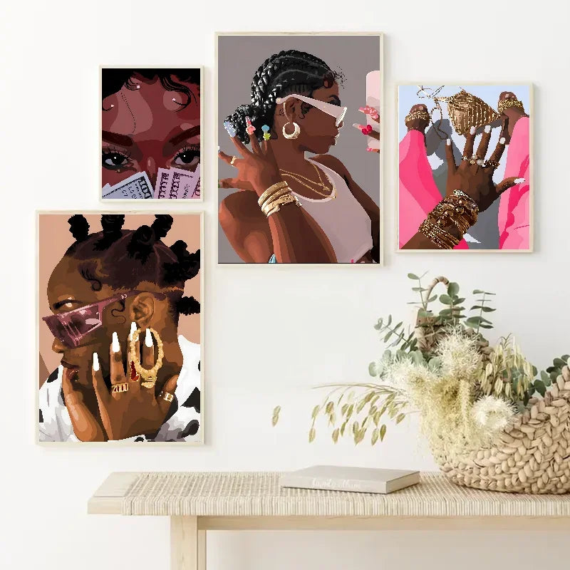 Hip Hop Black Girl Gold Jewelry Wall Poster | Self-Adhesive