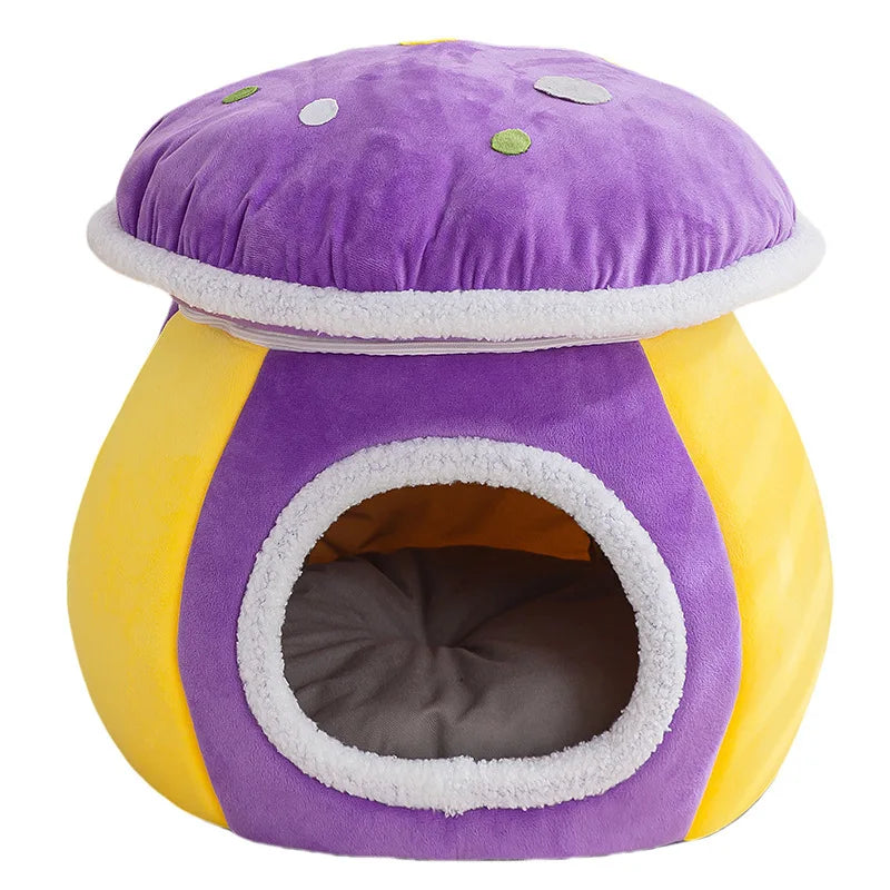 Mushroom Cat Bed Thickened Warm Winter Rabbit Plush Detachable