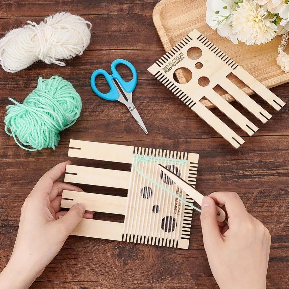 Wood Pom Pom Maker Loom Kit – 4 Sizes DIY Wool Craft Tool