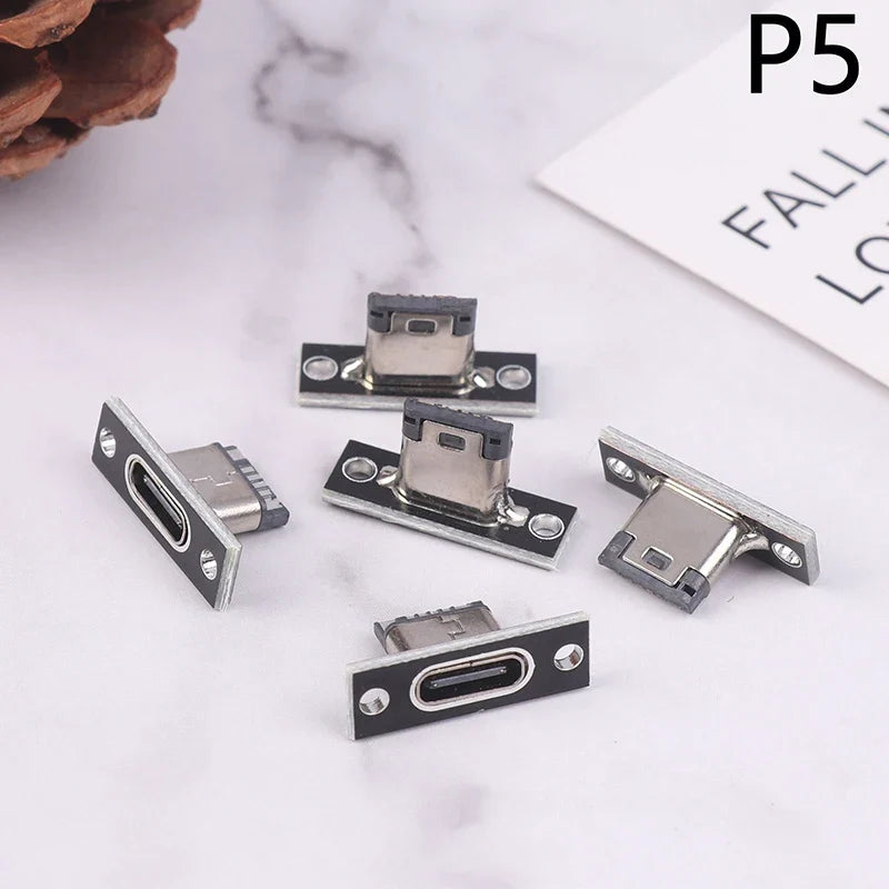 5-Pack USB 3.1 Type-C Female Socket Connector with Screw Plate