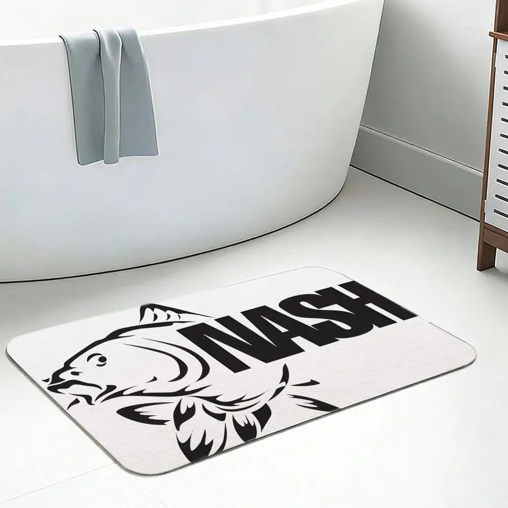 Fishing Logo Diatomite Bath Mat – Quick Dry & Anti-Slip