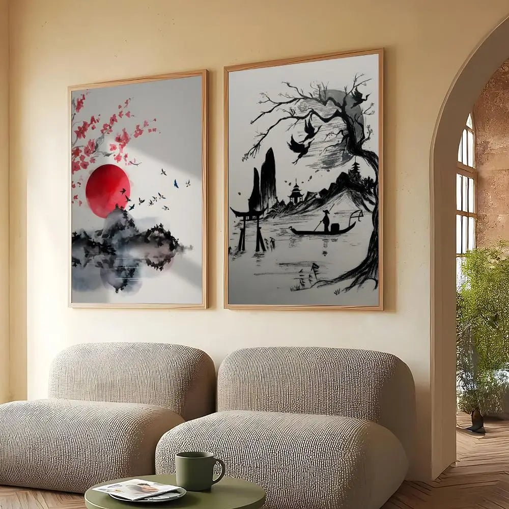 Landscape Ink Calligraphy HD Canvas Wall Art | Home Decor