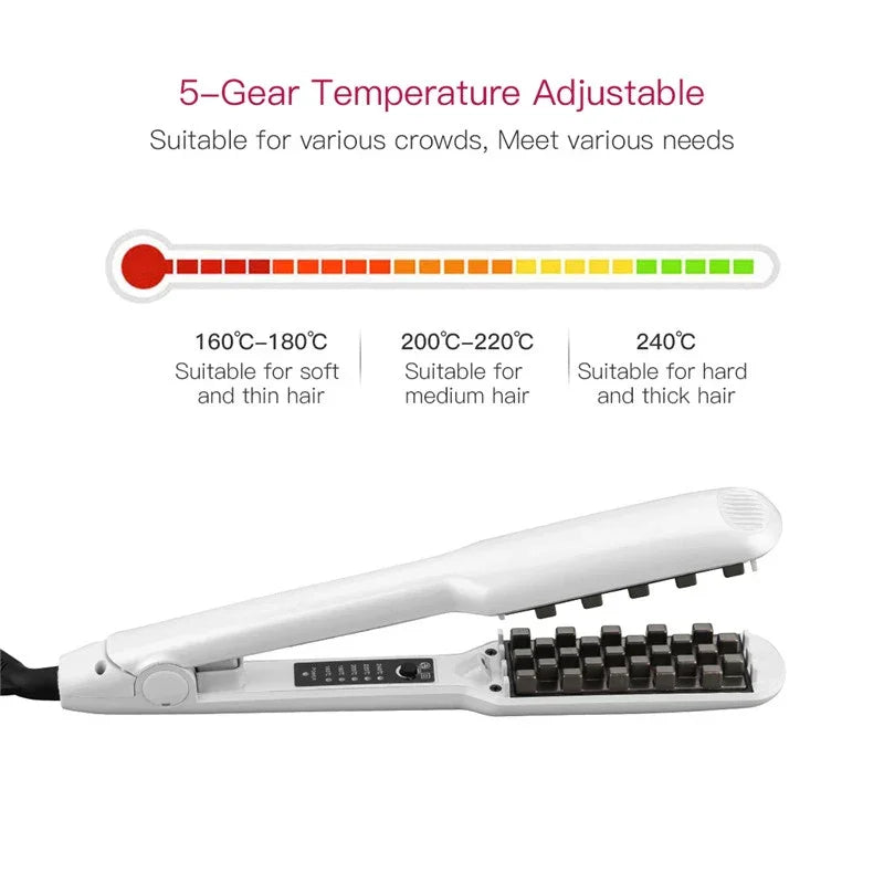 Volumizing Hair Iron – 3D Grid Corn Perm Comb, 5 Heat Settings