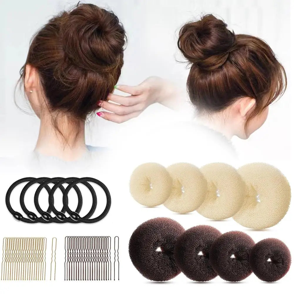 Donut Hair Bun Maker Set – Shapers, Elastic Bands & Pins