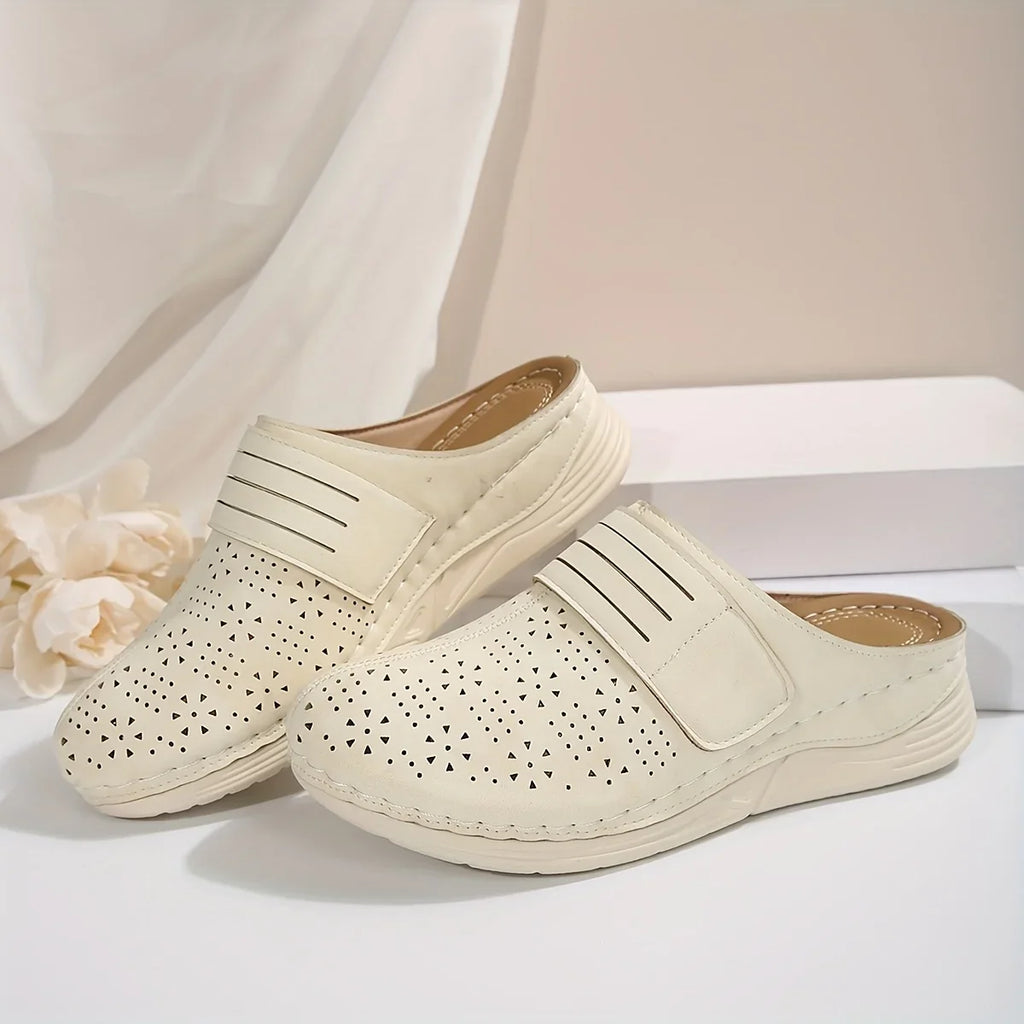 Women's Vintage Wedge Mule Sandals – Slip-On Faux Leather