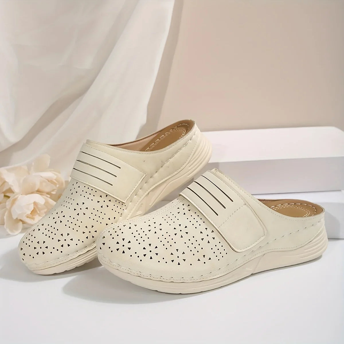 Women's Vintage Wedge Mule Sandals – Slip-On Faux Leather