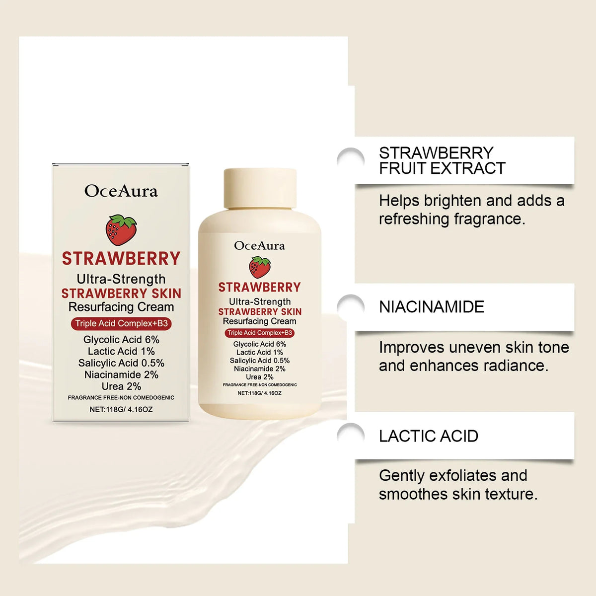 OceAura Strawberry Body Cream – Niacinamide & Salicylic Acid