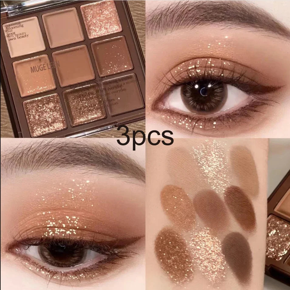 9-Color Chocolate Eyeshadow Palette | Earth Matte & Glitter