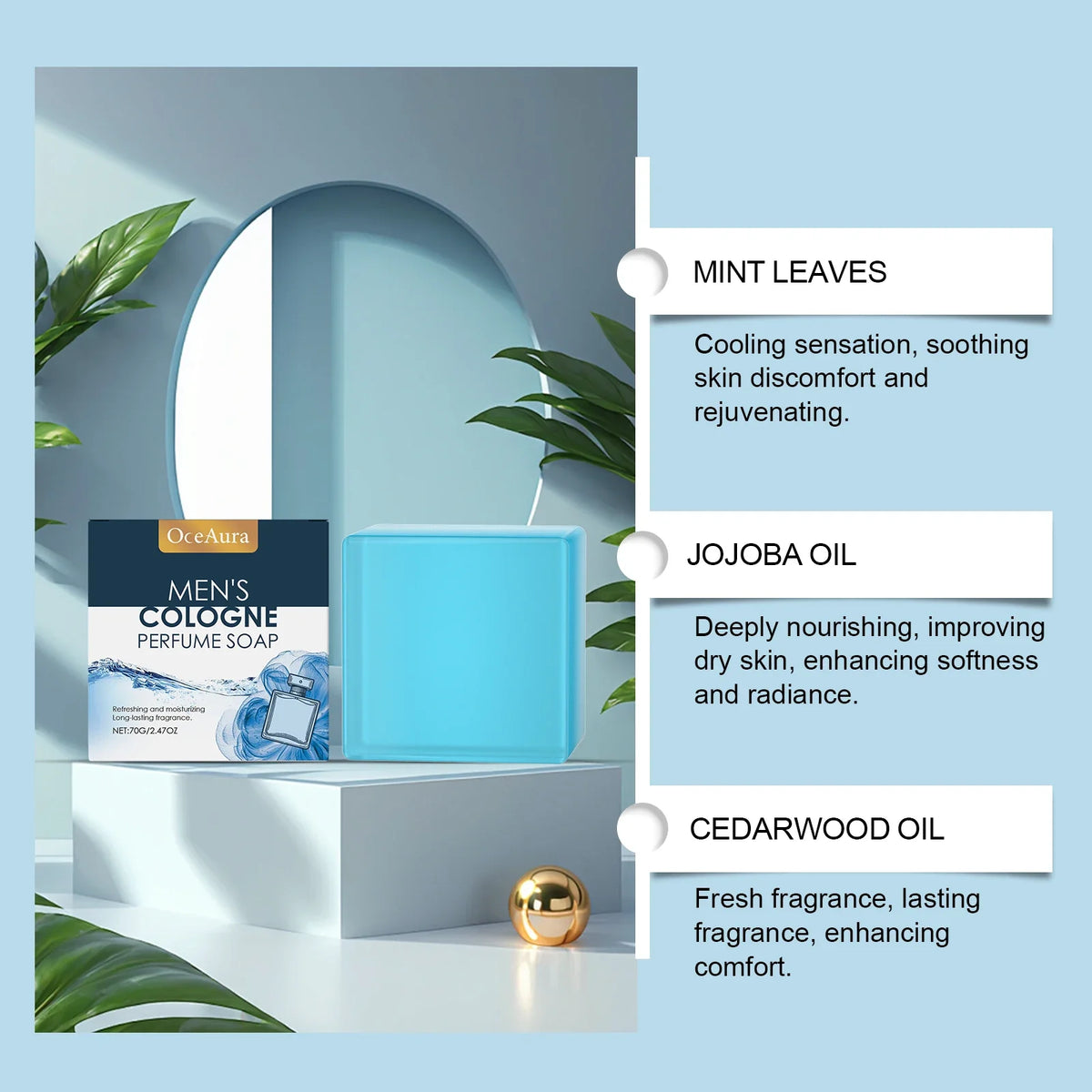 OceAura Men's Perfume Bath Soap – Refreshing & Gentle 70g