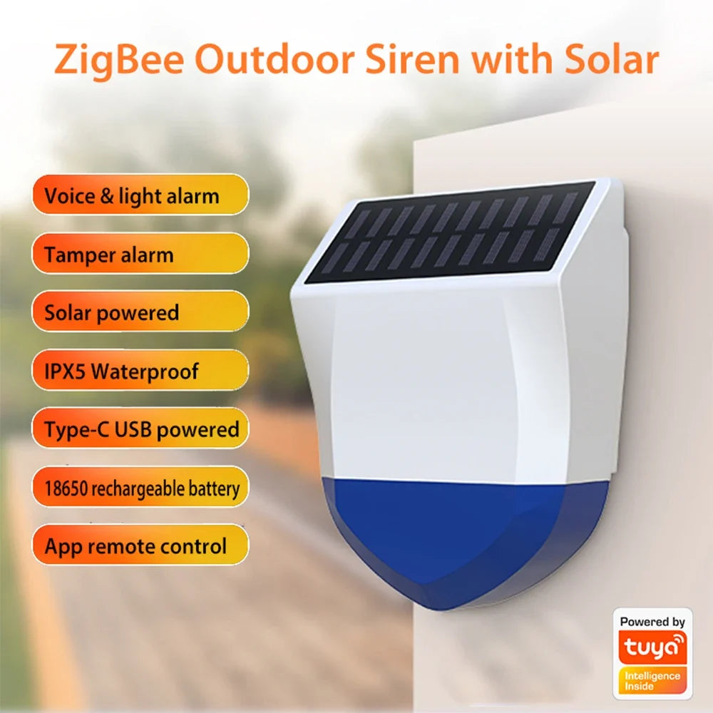 Tuya Smart Zigbee Wifi Siren Alarm Waterproof Outdoor Solar USB Power