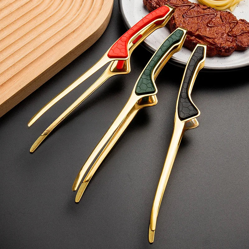 Stainless Steel Kitchen Tongs Serving Cooking Metal Food Non-slip