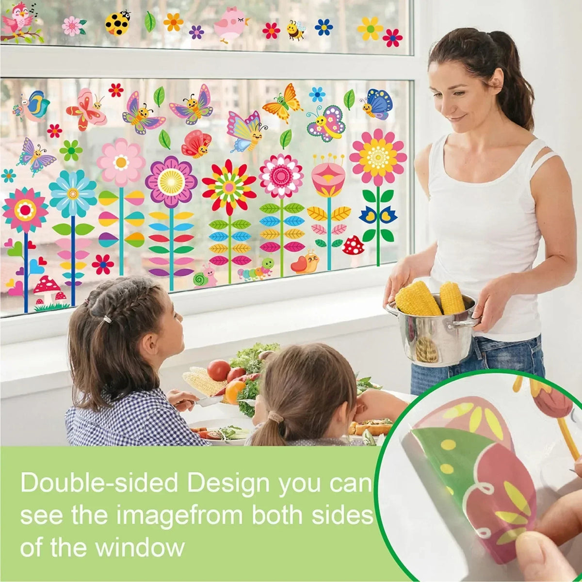 Spring Gel Clings Butterfly Flowers Window Decals Stickers Kids
