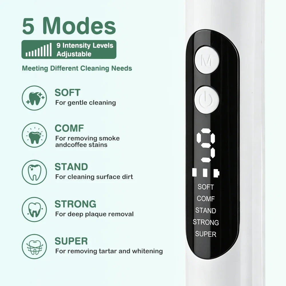 AFDEAL Ultrasonic Dental Scaler – 5 Modes, 9 Levels, LED Light