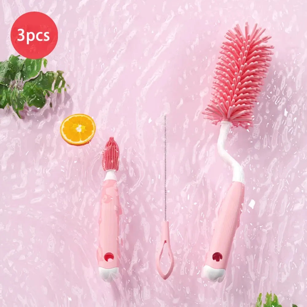 3-Piece Silicone Bottle Brush Set | 360° Baby Bottle Cleaner