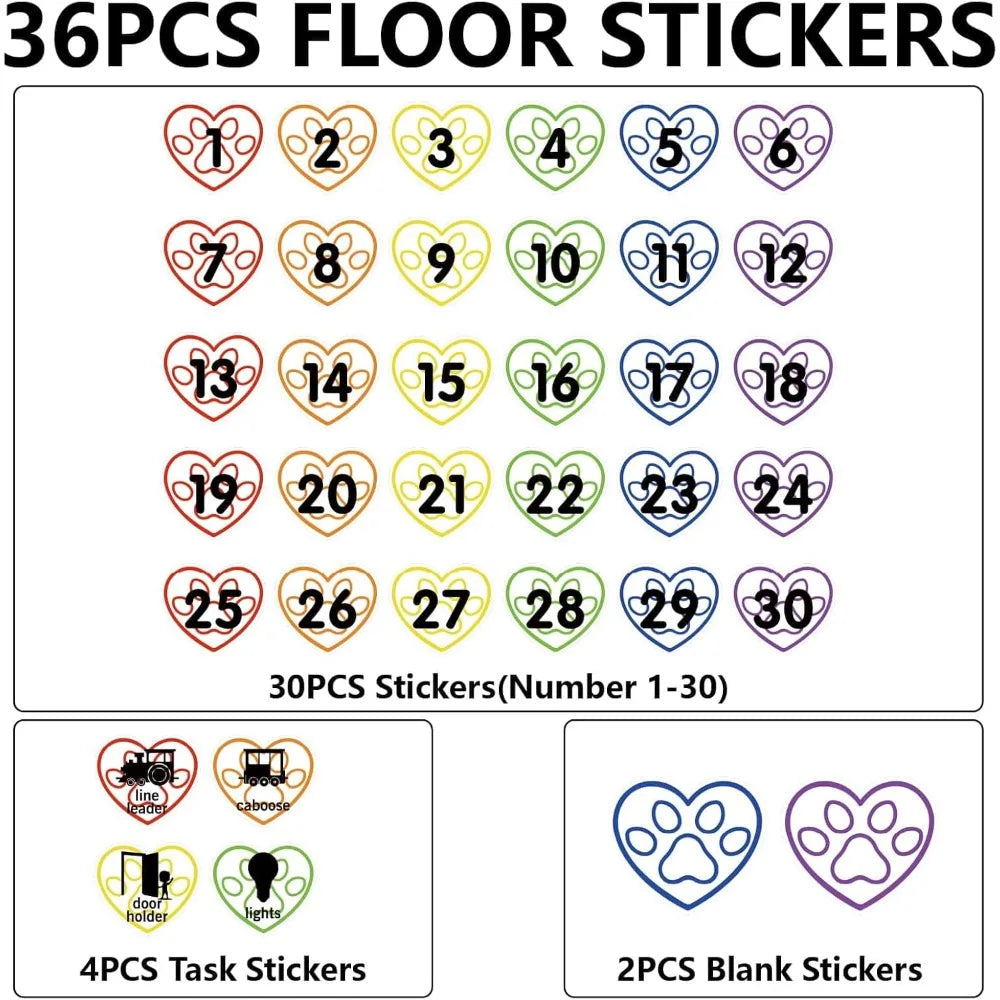 36 PCS Classroom Number Spot Floor Stickers – Self-Adhesive Vinyl