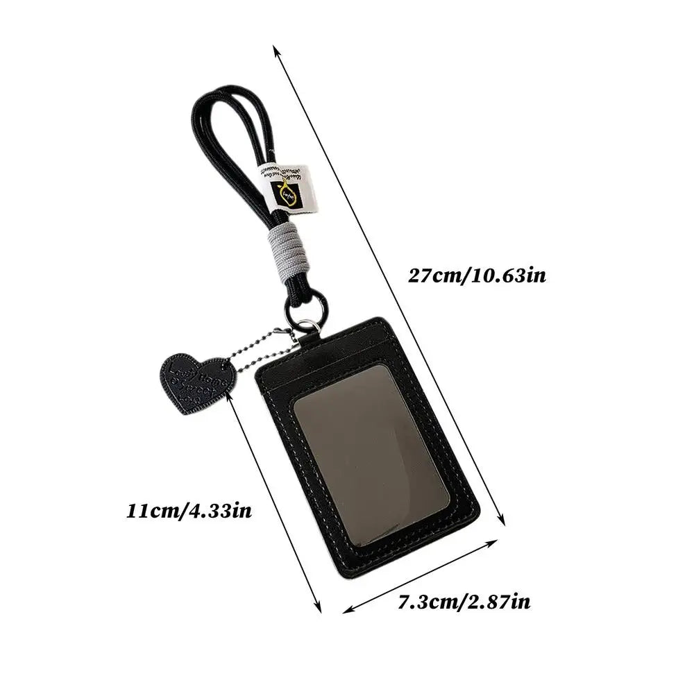 Double Slot Card Holder Keychain with Heart Charm | PU Leather