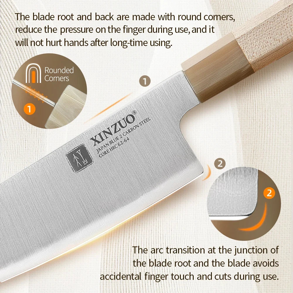 XINZUO Santoku Knife 7.24" Aogami No.2 Steel | Maple Horn Handle
