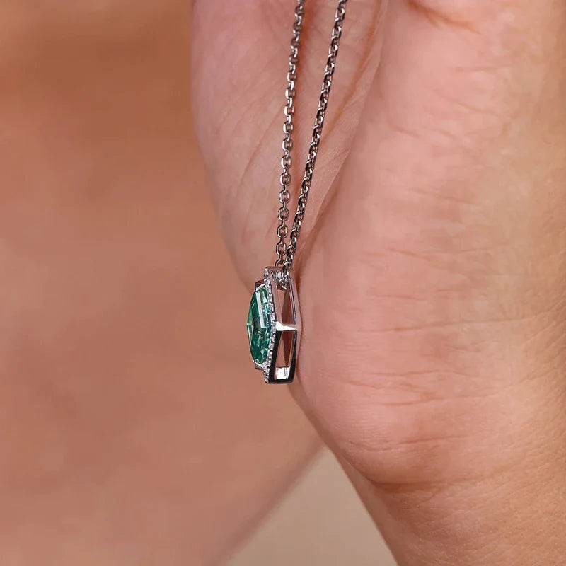 Huitan Green Cubic Zirconia Rhombic Pendant Necklace | Women