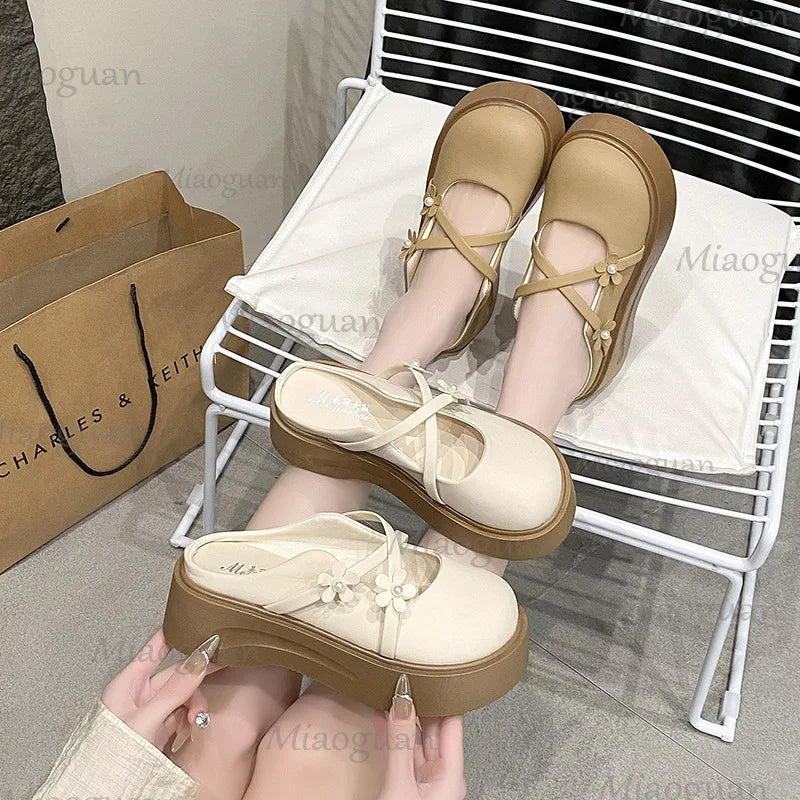 Women's Floral Wedge Platform Slippers – Closed Toe Thick Sole