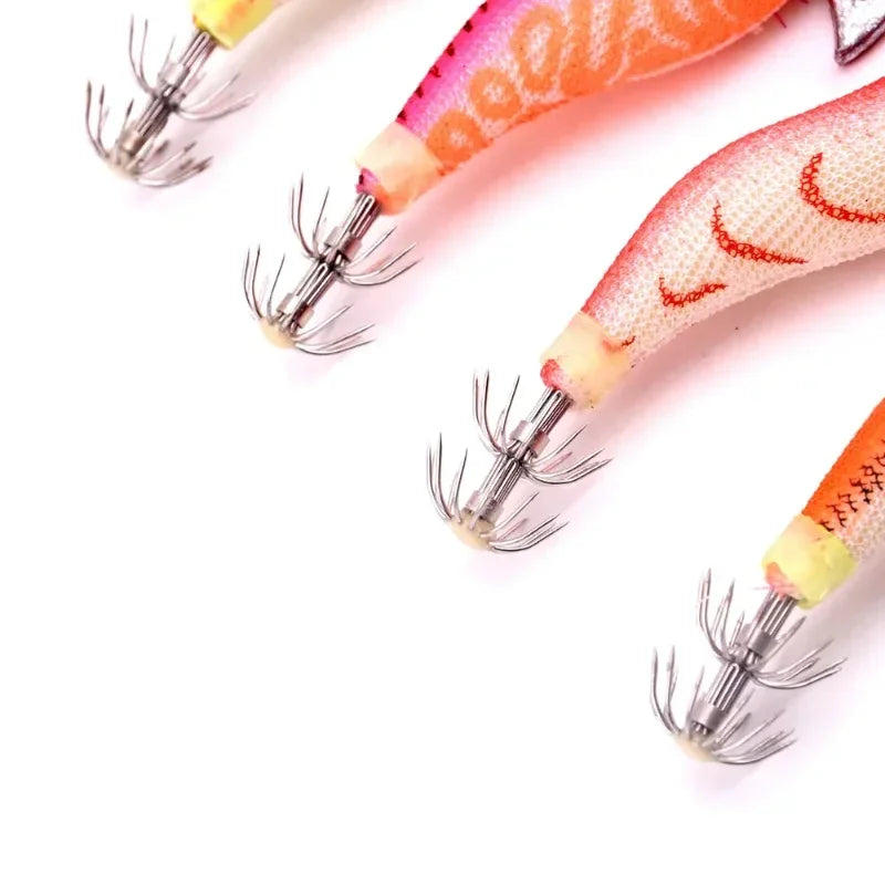 Squid Jig Shrimp Fishing Lures Wood Prawn Baits Hooks Angling Tackle