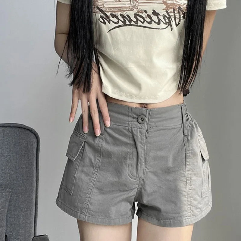 Women's Y2K Cargo Shorts – Low Waist Zipper Pockets Streetwear