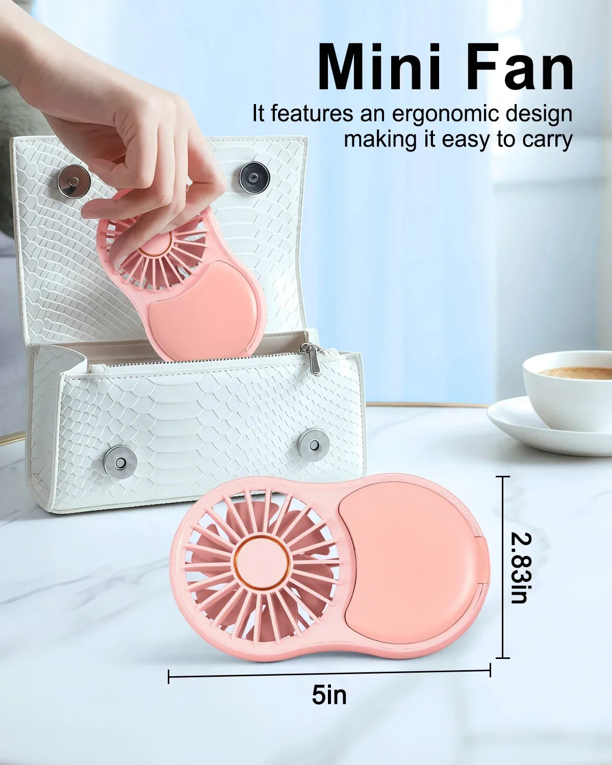 URGGU Mini Pocket Fan with Mirror & Light | USB-C Rechargeable