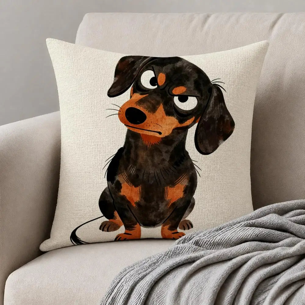 Dachshund Watercolor Linen Cushion Cover | Sofa & Bedroom Décor