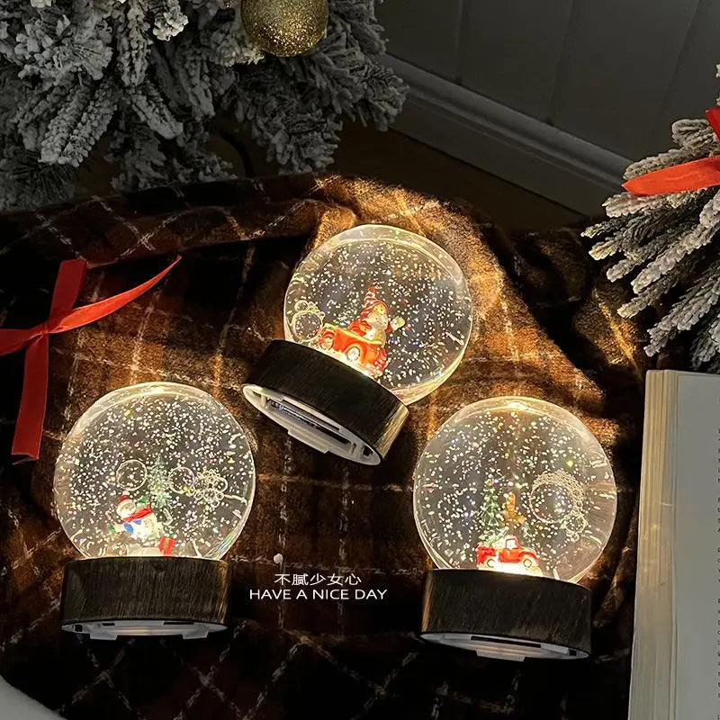 Christmas Crystal Ball Old Man Snowman Small Night Light Snowfall