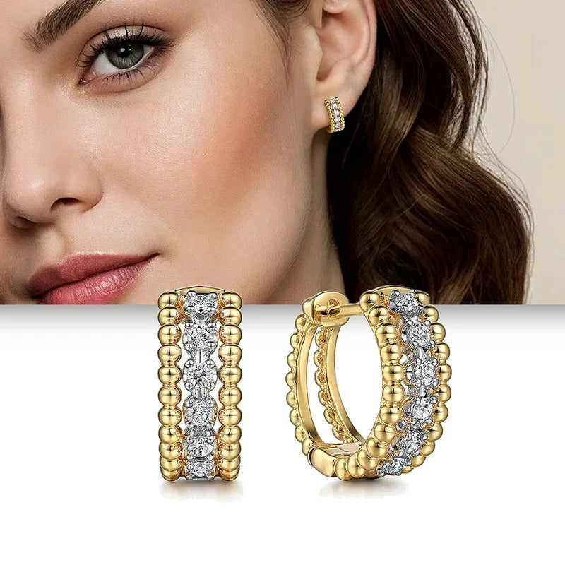 Huitan Two-Tone Hoop Earrings – Cubic Zirconia Women's Hoops
