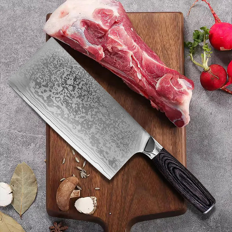 InLeung Damascus Steel Meat Cleaver – Handmade Chef Knife