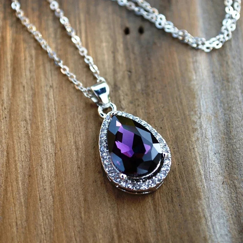Huitan Purple Waterdrop CZ Pendant Necklace for Women