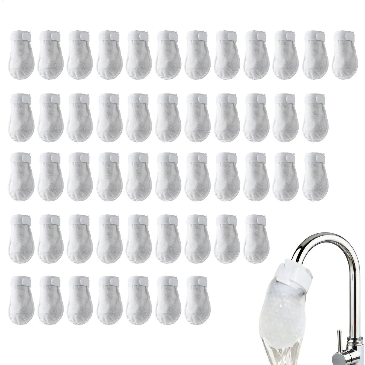 50-Pack Cotton Faucet Filter Pouches – Reduces Scale & Sediment