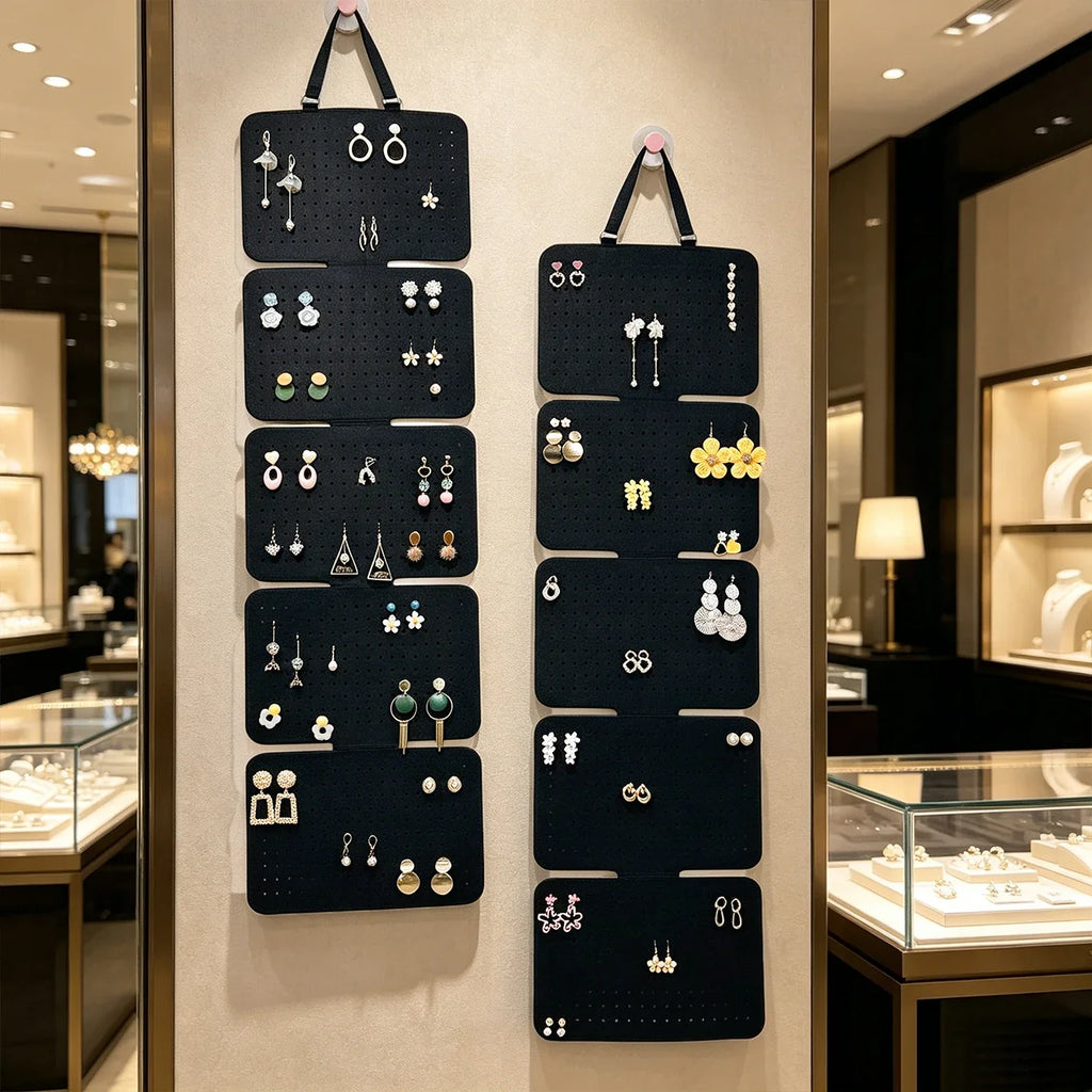 Black 5-piece Hanging Earring Storage Bag Foldable Jewelry Display