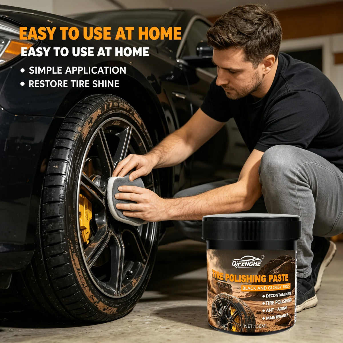 High Gloss Black Tire Shine Polish Paste Kit with Applicator Pad