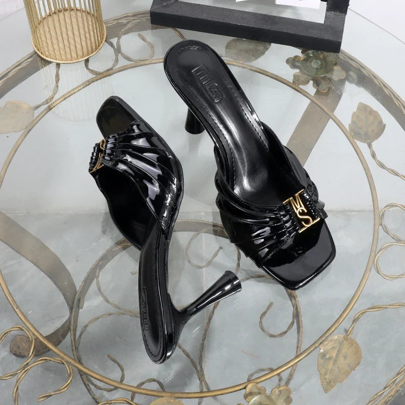 Women's High Heel Pleated Sandals – Metal Open Toe Stilettos