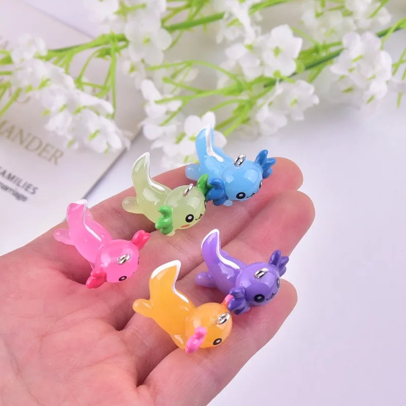 Simulation 3D Axolotl Fish Resin Charms Solid Kawaii Cartoon Earring