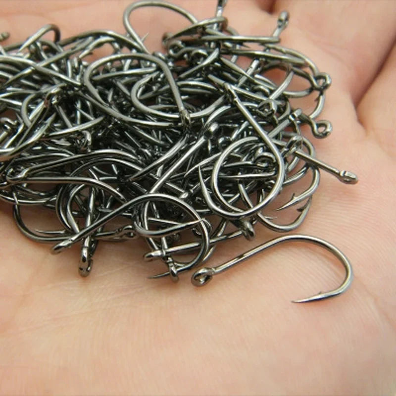 100-Pack Circle Barbed Fishing Hooks – Sizes #3–#12 Steel