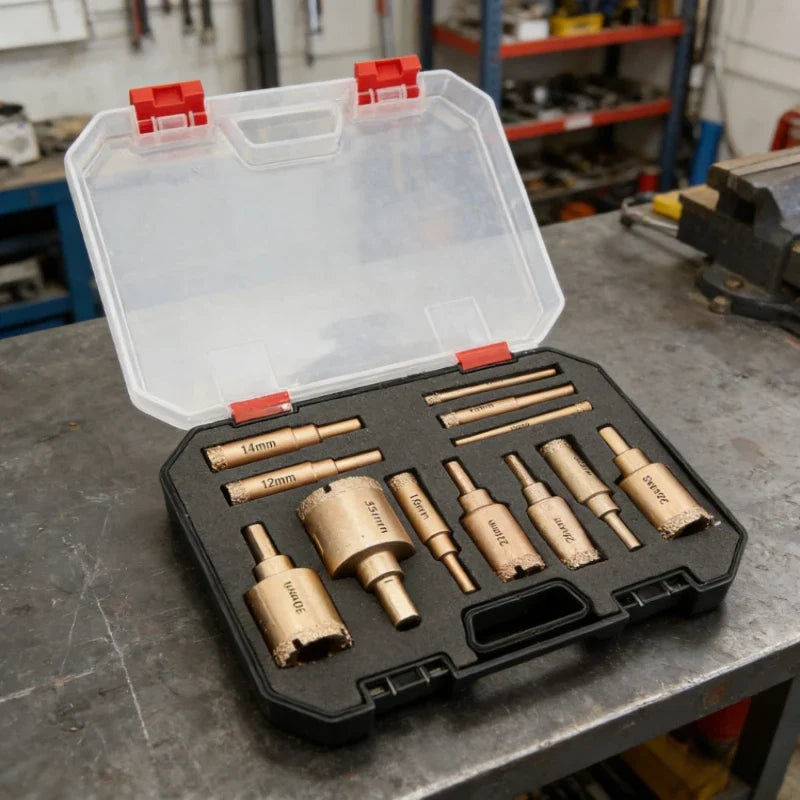 12-Pc Diamond Core Drill Bit Set 6–35mm | Tile & Stone Hole Saw