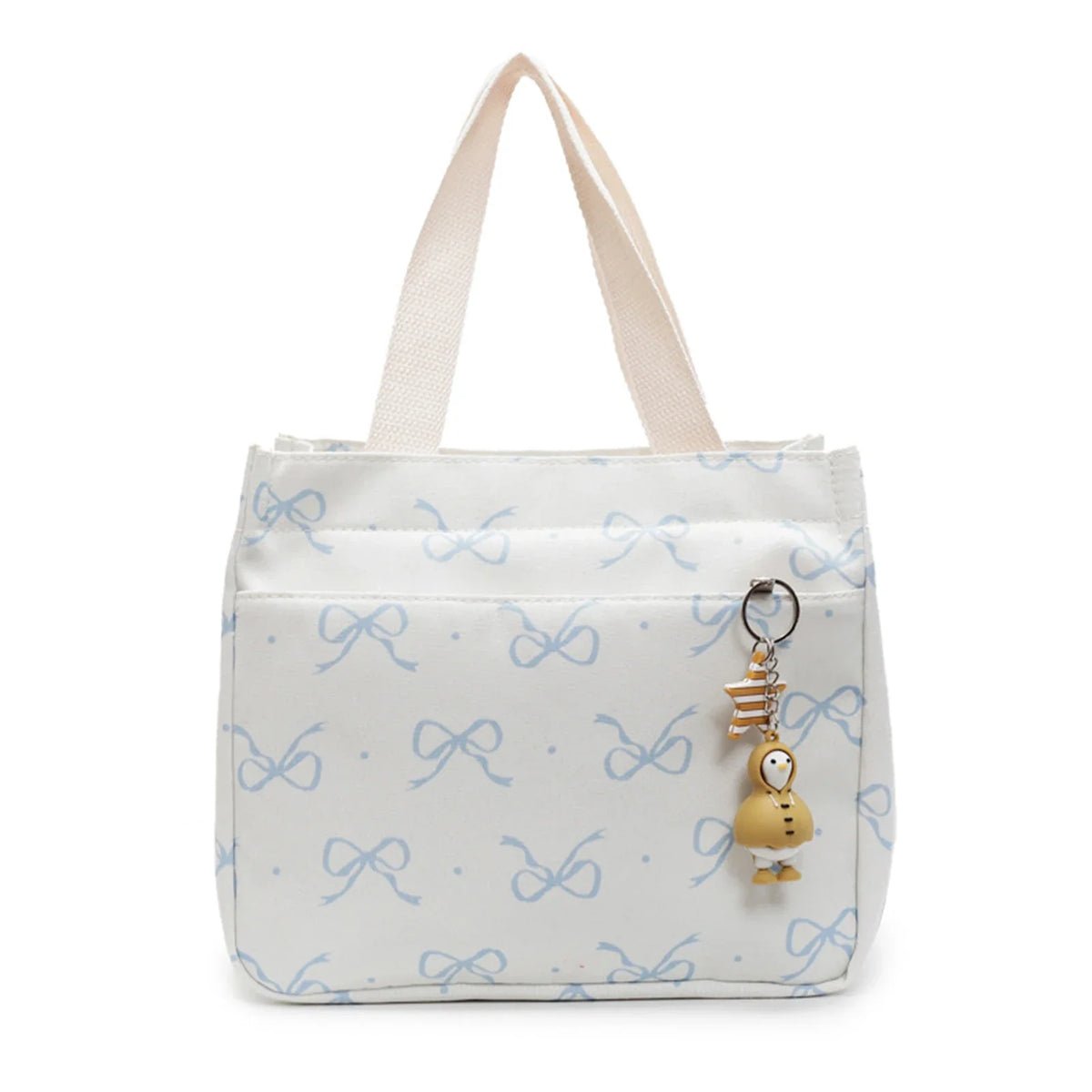Canvas Lunch Bag Bow Pendant – Lightweight Bento Tote for Women