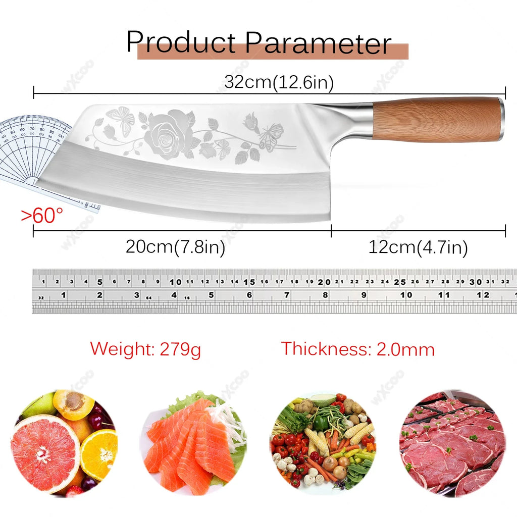 WXCOO 7.8" Chinese Cleaver | 5Cr15 Steel Chef & Butcher Knife