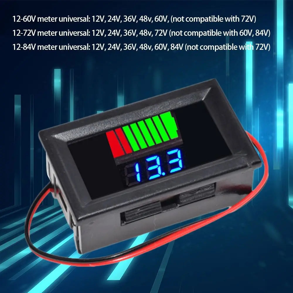 Digital Battery Voltmeter 12V–84V Charge Level Indicator