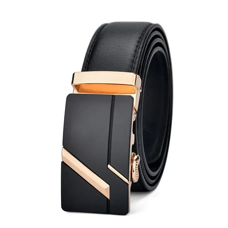 Men's High-quality PU Leather Belt Metal Automatic Buckle Long Luxury